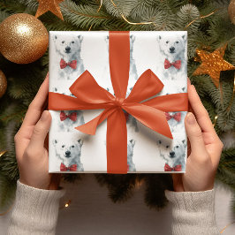 Weißer Bär mit roter Schleife – Weihnachtspapier Geschenkpapier