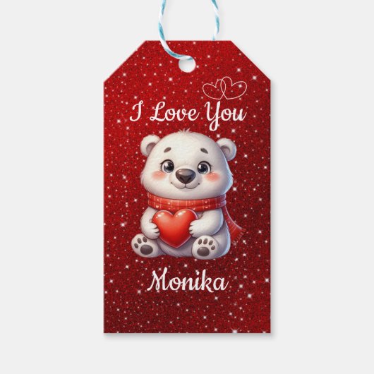 Weißer Bär & Rot I Liebe Sie Personalisierter Name Geschenkanhänger (Vorderseite)