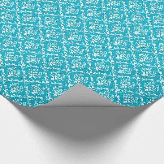 Weißer barocker Damaskus Benutzerdefinierter blaue Geschenkpapier (Ecke)