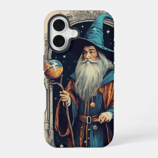 Weißer Bart Blaue Mütze Magischer Zauberer Vintage iPhone 16 Hülle