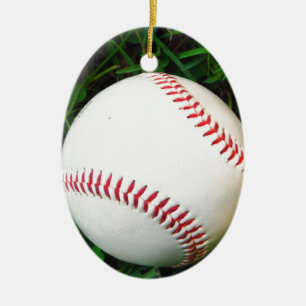 Weißer Baseball mit dem roten Nähen Keramikornament