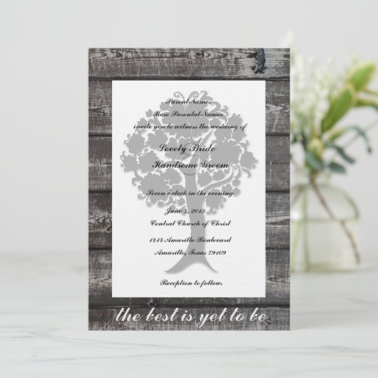 Weißer Baum-graue hölzerne Einladung (Stehend Vorderseite)