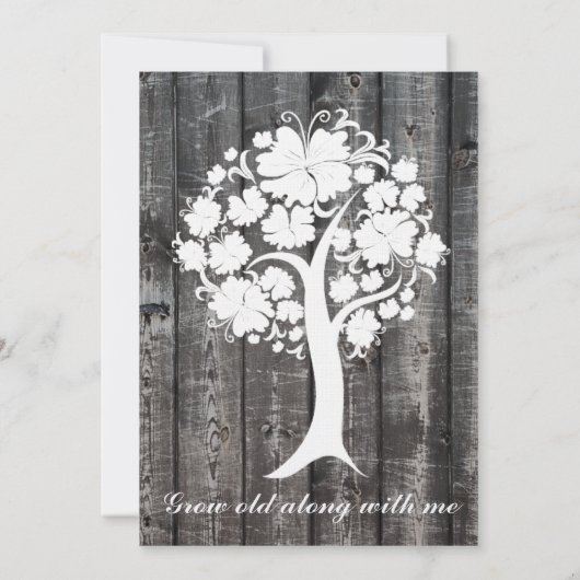 Weißer Baum-graue hölzerne Einladung (Rückseite)