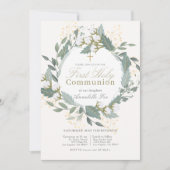 Weißer Baumwollgartenkranz Erste Heilige Kommune Einladung (Vorderseite)