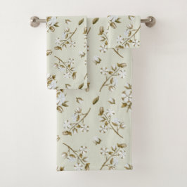 Weißer Baumwollstäbchen Wasserfarbenfrost Grün Badhandtuch Set