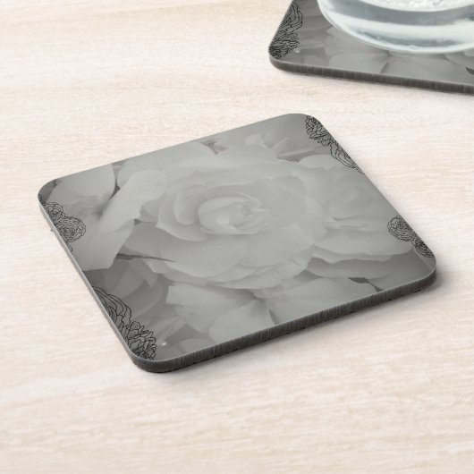 Weißer Begonia Getränkeuntersetzer (Linke Seite)