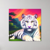 Weißer Bengalischer Tiger gegen Sonnenuntergang Leinwanddruck (Vorderseite)