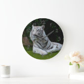 Weißer bengalischer Tiger Große Wanduhr (Zuhause)