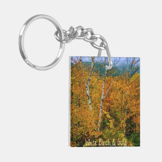 Weißer Birkenbär und goldfarbiger Acrylstoff-Schlü Schlüsselanhänger (Vorderseite links)