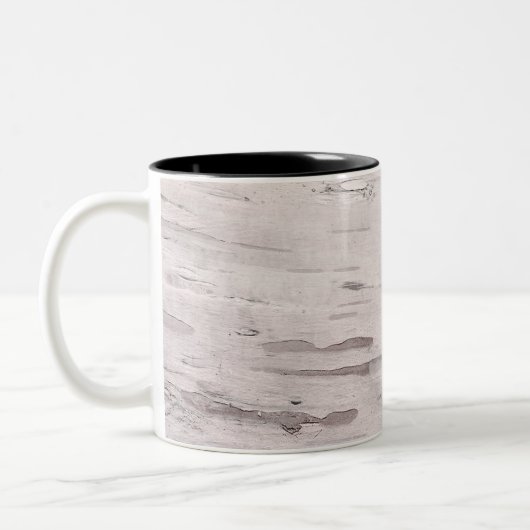 Weißer Birkenbaum Holz Rustikaler Stall Personalis Zweifarbige Tasse (Links)
