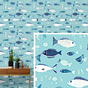 Weißer Blauer Fisch Schwimmen auf Light Aqua Blue Tapete