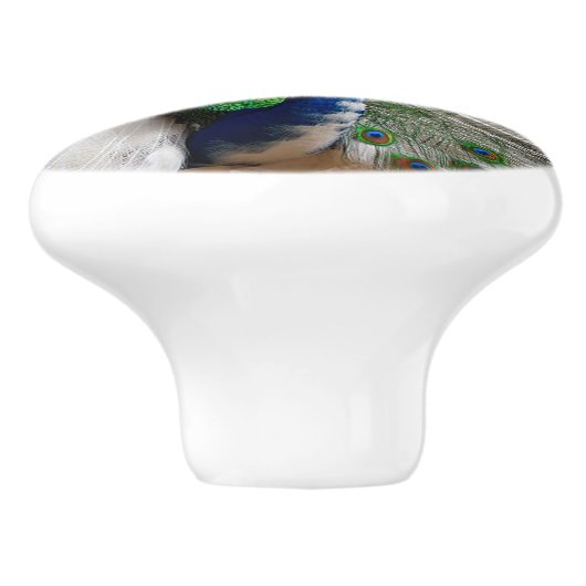 Weißer blauer Pfau Keramikknauf (Seitenansicht)
