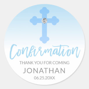 Weißer blauer Quer-BESTÄTIGUNG Junge danken Ihne Runder Aufkleber