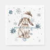 Weißer blauer Schneeblumen-Weihnachtshase Serviette (Vorderseite)