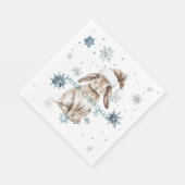 Weißer blauer Schneeblumen-Weihnachtshase Serviette (Ecke)