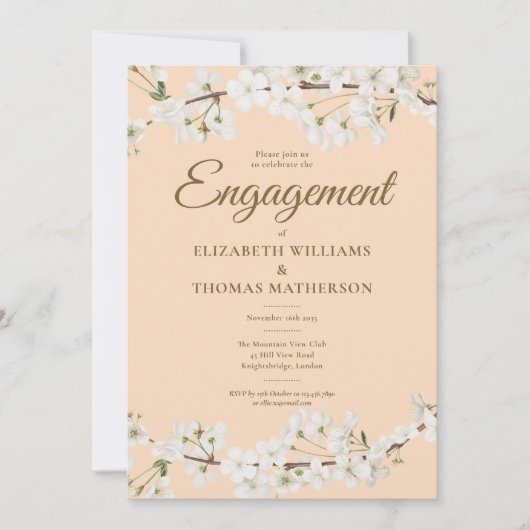 Weißer Blossom florales Engagement Einladung (Vorderseite)