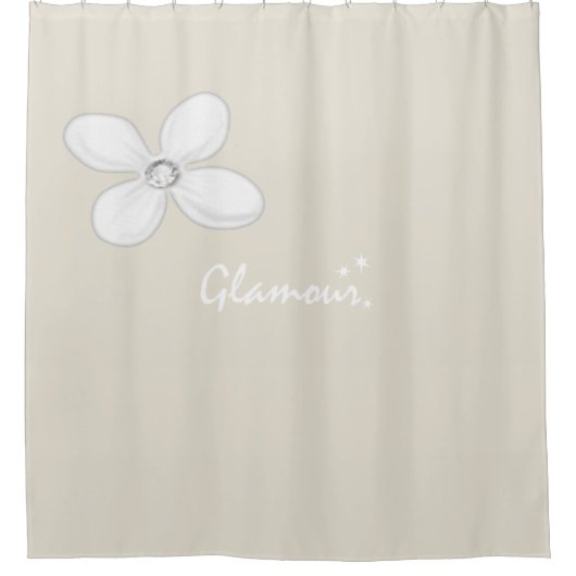 Weißer Blume Beige Duschvorhang (Vorderseite)