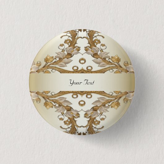 Weißer Blume-Decorations-Gold-Button Button (Vorderseite)