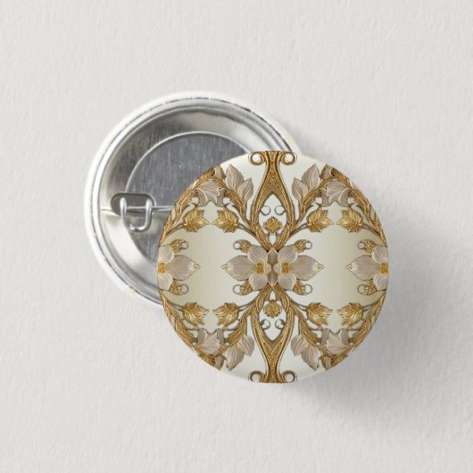 Weißer Blume-Decorations-Gold-Button Button (Vorne & Hinten)