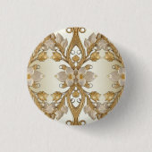 Weißer Blume-Decorations-Gold-Button Button (Vorderseite)