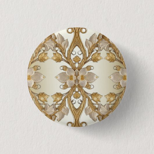 Weißer Blume-Decorations-Gold-Button Button (Vorderseite)