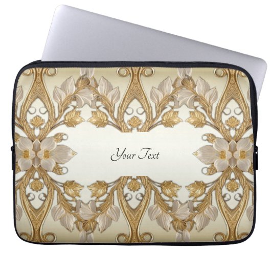 Weißer Blume Dekorativer Goldratschlauch Laptopschutzhülle (Vorderseite)