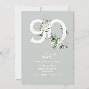 Weißer Blumen-Elegant 90. Geburtstagsfeier Einladung