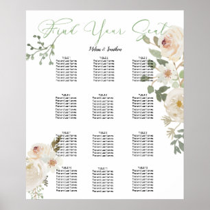 Weißer Blumen Eleganter Hochzeits-Sitzplan Poster