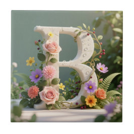 Weißer Blumen-Garten-Monogramm-Buchstabe B Fliese