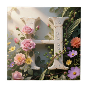 Weißer Blumen-Garten-Monogramm-Buchstabe H Fliese