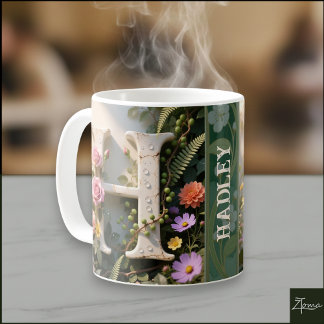 Weißer Blumen-Garten-Monogramm-Buchstabe H Kaffeetasse