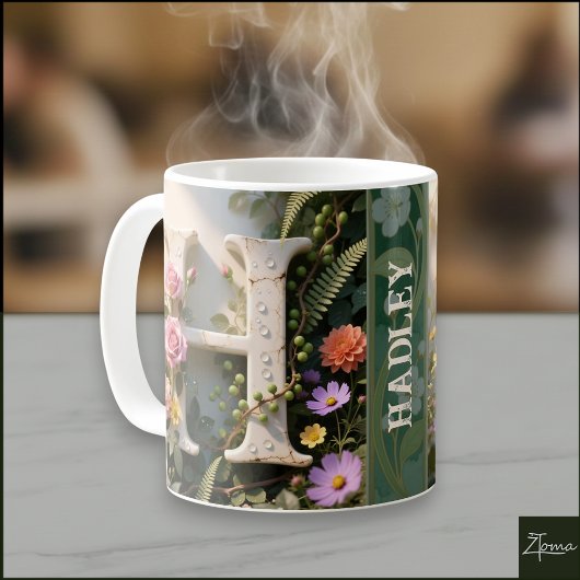 Weißer Blumen-Garten-Monogramm-Buchstabe H Kaffeetasse