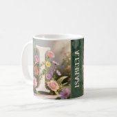 Weißer Blumen-Garten-Monogramm-Buchstabe I Kaffeetasse (Vorderseite Links)