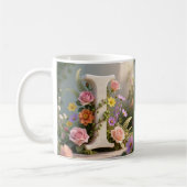 Weißer Blumen-Garten-Monogramm-Buchstabe I Kaffeetasse (Links)