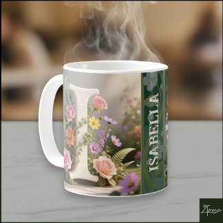 Weißer Blumen-Garten-Monogramm-Buchstabe I Kaffeetasse