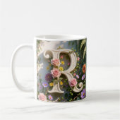 Weißer Blumen-Garten-Monogramm-Buchstabe R Kaffeetasse (Links)