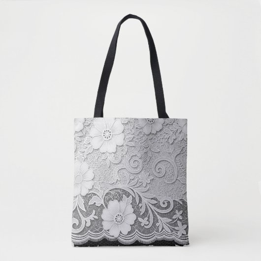 Weißer Blumen-Spitzen-Look Tasche (Vorderseite)