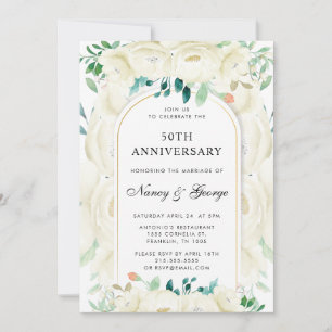Weißer Blumengarten 50. Hochzeitstag Einladung