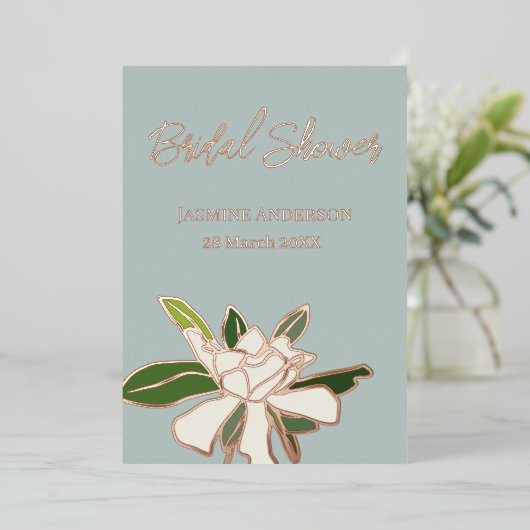 Weißer Blumengarten Einfaches Brautparty Folieneinladung (Stehend vorne)