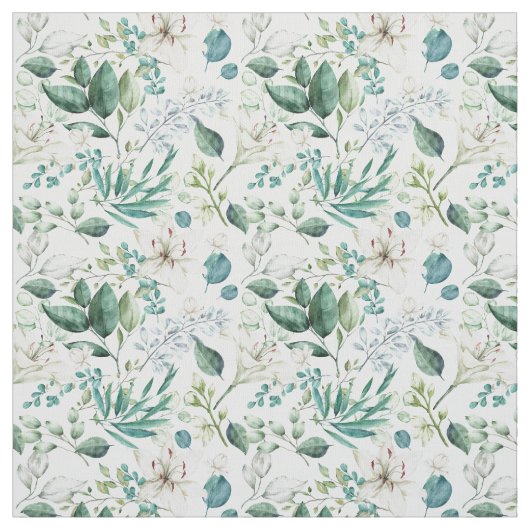Weißer Blumengarten Eukalyptus Elegant Trendy Stoff (Muster)