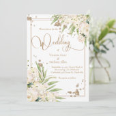 Weißer Blumengarten Goldene Hochzeit Einladung (Stehend Vorderseite)