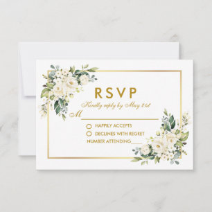 Weißer Blumengarten Hochzeit Gold RSVP Karte