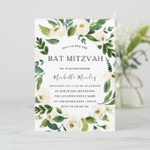 Weißer Blumengarten Moderner Bat Mitzvah Einladung (Stehend Vorderseite)