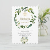 Weißer Blumengrün Goldrausch Bestätigung Einladung (Stehend Vorderseite)
