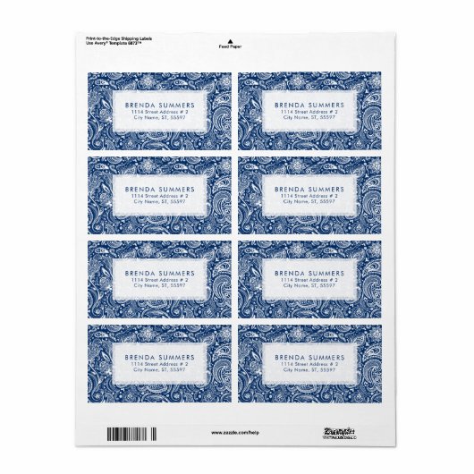 Weißer Blumenpaisley Custom Navy Blue Hintergrund (Vorne)