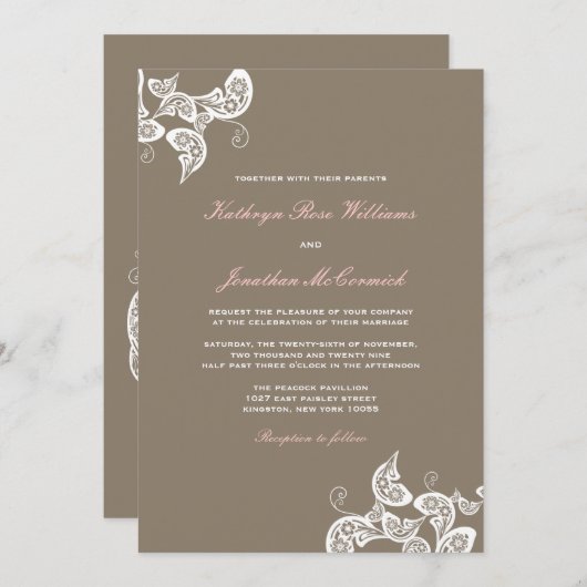 Weißer Blumenpfau laden elegante Boho Hochzeit ein Einladung (Vorne/Hinten)