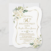 Weißer Blumenrahmen 50. Geburtstag Einladung (Vorderseite)