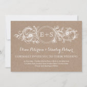 Weißer Blumenrahmen, Initialen einer Hochzeit auf  Einladung (Vorderseite)