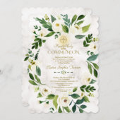 Weißer Blumenreath Kreuzmarmor Heilige Kommune Einladung (Vorne/Hinten)