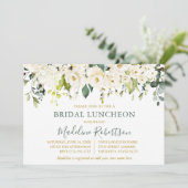 Weißer Blumenstrauß Grüne Bridal Luncheon Einladung (Stehend Vorderseite)